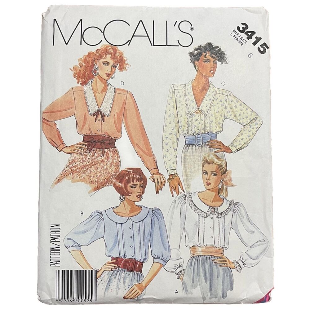 McCalls 3415 Sewing Pattern Women’s Shirt Top Collar Button Blouse Size 6 Uncut